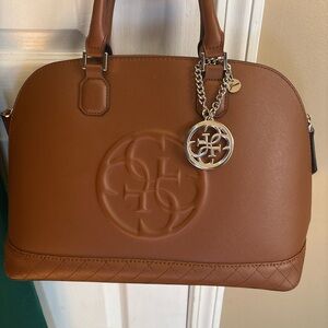 Guess Tan Satchel with Silver Logo Charm